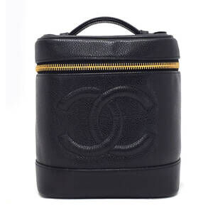 Chanel Caviar Skin Vanity Cosmetic Clutch Handbag Original Seal Black